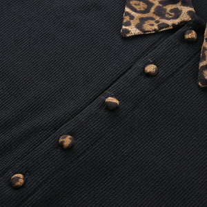 Turn-down Collar Leopard Printed Tshirt