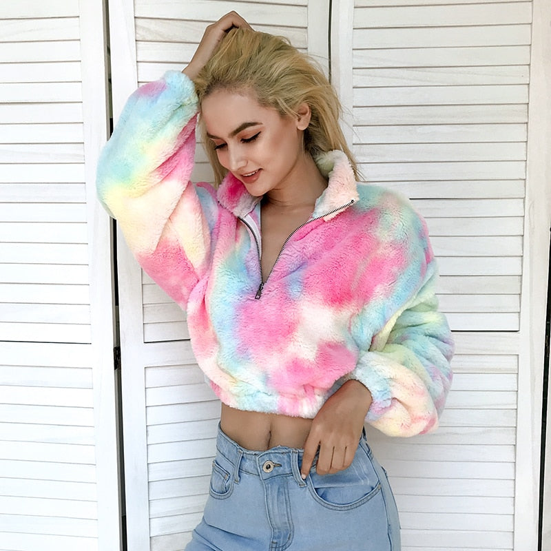 Furry Tie Die Crop Top