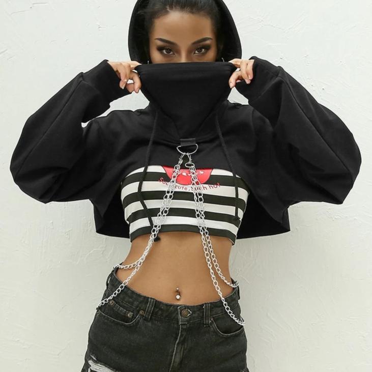 Harajuku Cotton Crop Top Hoodie