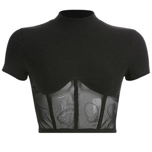 Patchwork Black Mesh Tshirt