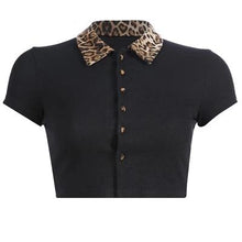 Load image into Gallery viewer, Turn-down Collar Leopard Printed Tshirt