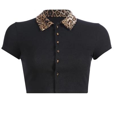 Turn-down Collar Leopard Printed Tshirt